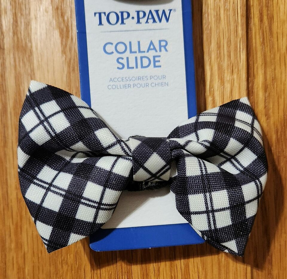 Top Paw Black Plaid BowTie Pet Dog Collar Slide Size Med/Lg NWTs - $3.93