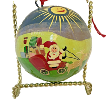 Vintage Handmade Hand Painted Christmas Ball Ornament Santa Deer Tree 2.5 inches - £11.78 GBP
