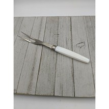 Vintage Metal Chrome Meat Utility Turning Fork 10&quot; White Pearly Handle - £8.02 GBP