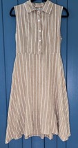 Vanessa Zani Italy Light Brown White Stripes Linen Dress Medium Cottage ... - $32.67