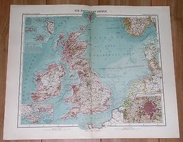 1908 Antique Map Of Great Britain United Kingdom London England Scotland Ireland - $24.39