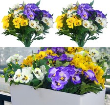 Fake Flowers Pansy Small Wild Flower Daisy 6 Bundles Faux Plastic, Mixed Color - £25.19 GBP