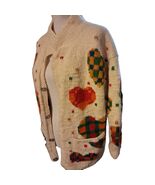 RARE Vintage Amano 100% Wool Hand Knitted Chunky Plaid Hearts Cardigan - $227.69