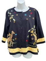 Onque Casuals JUNGLE Giraffe shirt Safari black Blazer Jacket Women large - £12.40 GBP