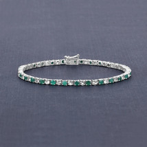 5.50CT Lab-Created Emerald &amp; CZ Tennis Bracelet in Solid 14k White Gold Over 7&quot; - £120.32 GBP