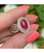 GIA 4.91CT Ovalado Cabujón Corte sin Calentar Diamante Rubí Ring 18k Oro... - $9,502.98