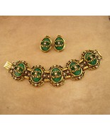 Art nouveau bracelet  Clip on earrings Vintage molded cabs Victorian Suf... - £115.56 GBP