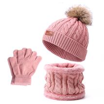 3pcs Kids Winter Hat Gloves Scarf Set Baby Warm Fleece Lined Knitted Hat Set - £14.97 GBP