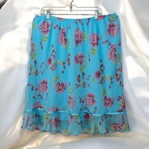 White Stag Floral Skirt Blue Pink Chiffon Lined Elastic Waist Plus Size ... - $18.69