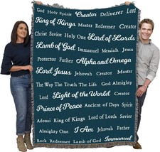 Names of God Blanket Deep Teal - Religious Gift Tapestry Throw Woven from, 72x54 - £62.64 GBP