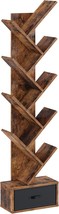 Rolanstar Tree Bookshelf with Drawer, 8 Shelf Rustic Brown Bookcase, Retro Wood - $90.99