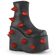 DEMONIA SLAY-77 Raver 7&quot; Wedge Platform Black/Red Horn Spike Ankle Women&#39;s Boots - £94.86 GBP