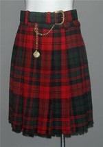 VTG Nordstrom Tartan Plaid Belted Nubby Pleated Wool Blend Fringed Skirt... - $46.99