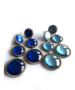 Blue Long Earrings, Long Earrings, Round Earrings, Glass Earrings, Deep ... - $51.97 CAD