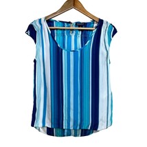 Lucky Brand 100% Silk Sleeveless High Low Top Blue Turquoise White Size XS - £22.06 GBP
