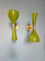 Wall Lamp Light Pairs Modern Brass Green Sconce Midcentury Modern - $102.85