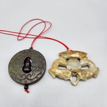 Jade Pendant Amulet Chinese Symbol Lot of 2 Deer Carved Stone Vtg 1980s - £77.32 GBP
