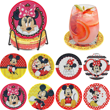 8 Pcs DIY Diamond Painting Coasters for Drinks with Holder, Cute Cartoon Mouse D - £15.96 GBP