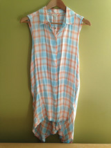 NWT Max Studio Orange Blue Soft Plaid Button Down Tunic Shirt 9701Z31B S... - $48.51