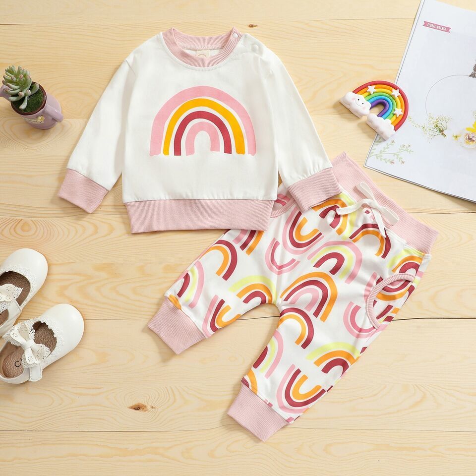 Primary image for NEW Rainbow Girls Sweat Suit Long Sleeve Outfit Set 18-24 Months