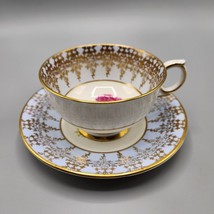 Windsor Bone China Blue Cabbage Rose Teacup Saucer 171/60 Gold Gilded En... - $24.18