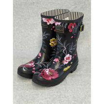 Joules Molly Welly Rain Boots Black/Floral Print Size 10 EUC! - $45.93