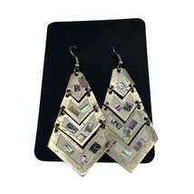 Vintage Chevron Mother Of Pearl &amp; Abalone Dangle Earrings - £15.29 GBP