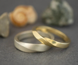 14K Solid Yellow Gold Over Twist Matching His and Hers Wedding Bands 925 Silver - £70.38 GBP