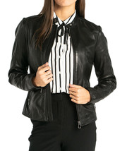 New Womens Genuine Lambskin Leather Biker Slim Fit Jacket Motorcycle Black Coat - £85.75 GBP