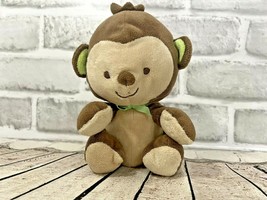 Fisher-Price My Little Snugamonkey small plush brown monkey baby toy green bow - £7.88 GBP