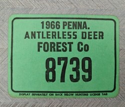 1966 Penna Antlerless Deer 8739 Fulton Co Cardboard Hunting License Penn... - $24.99