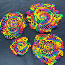 4 Rainbow Crochet Doilies Hand made Wedding Tea Party Pride 3.5 - 8 inches - £18.69 GBP