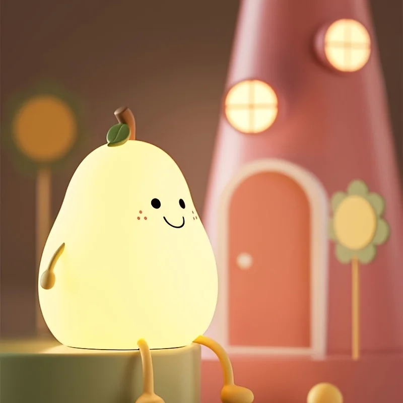 E cartoon pear shaped pat light bedroom lamp soft silicone rechargeable night light for thumb200