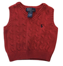 Polo Ralph Lauren Infant Boys Red Cable Knit Cotton Sweater Vest Size 12 M - £13.54 GBP