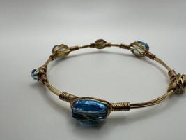 Handmade Blue Bead Gold Tone Wrap Bracelet Size: Inside diameter is 2.75... - £18.99 GBP