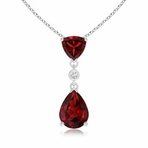 ANGARA 8x6mm Natural Garnet Drop Pendant Necklace with Diamond in Silver - £139.66 GBP+