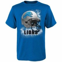 Boys Shirt NFL Football Detroit Lions Helmet short Sleeve Blue Crew Tee-sz 18 - £14.20 GBP