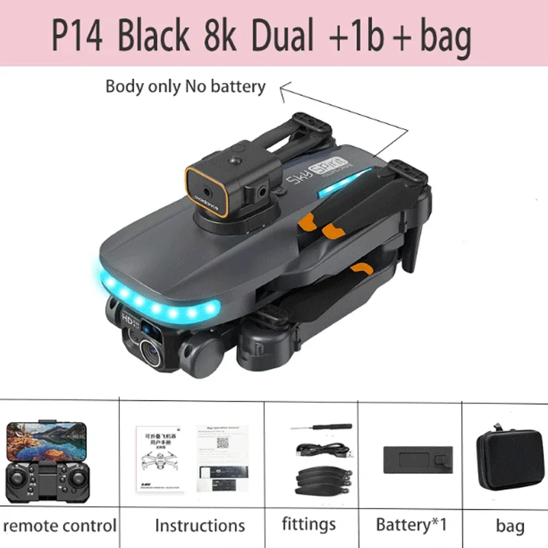 P14 Mini Drone 8K HD Camera-Obstacle Avoidance,Foldable Quadcopter (Blac... - $44.30
