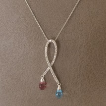 Necklace 18k White Gold Briolette Blue Topaz, Red Tourmaline, Round Diamonds - £792.67 GBP