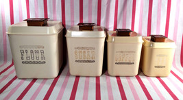 Sweet Vintage 8pc Square Plastic Nesting Canister Set w/ Copper Color Ha... - £30.02 GBP