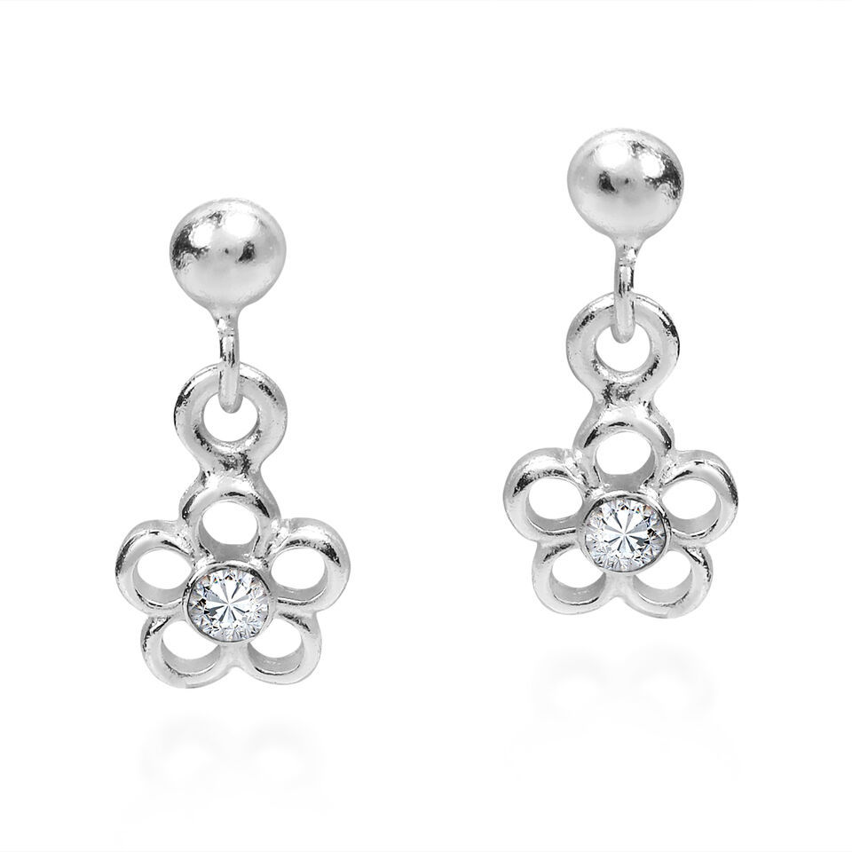 Primary image for Tiny Daisy Cubic Zirconia Sterling Silver Post Dangle Earrings