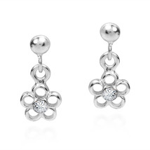 Tiny Daisy Cubic Zirconia Sterling Silver Post Dangle Earrings - £8.63 GBP