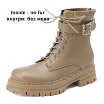 A women genuine leather ankle boots round toe thick mid heel zipper lace up buckle lady thumb200