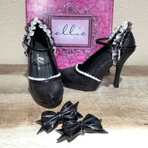 Ellie Sexy High Heel Women’s Black Glitter Vinyl Pump Sz 6 Shoes 453 Lacey White - £17.45 GBP
