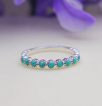 Natural Turquoise Wedding Half Eternity Band Stackable Dainty Ring For Woman - £33.86 GBP