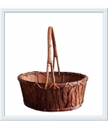 Tree Bark Basket with Handle, Oval Wood and Wicker, Rustic Cabin Decor - £15.93 GBP