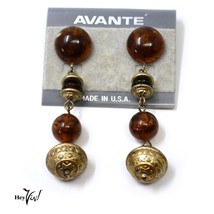 Vintage 1980s Avante Amber &amp; Gold Earrings on Card  New/Old Store Stock -Hey Viv - £12.55 GBP