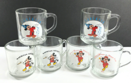 Mickey Mouse Anchor Hocking Lot of 6 Clear Glass Coffee Mugs Cups 1937 1940 1955 - $49.48