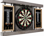 40&quot; Dartboard Cabinet &amp; Dart Board Set LED Lights 6 Steel Tip Darts and ... - £126.28 GBP
