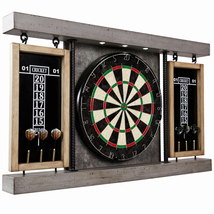 40&quot; Dartboard Cabinet &amp; Dart Board Set LED Lights 6 Steel Tip Darts and Flights - £123.56 GBP